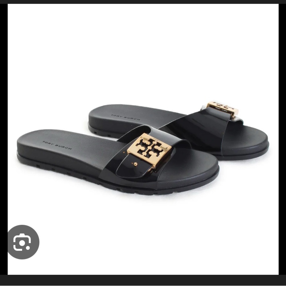 Tory Burch Black Sandals with Gold Emblem